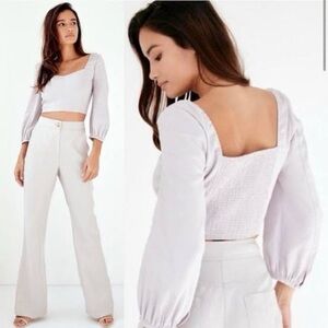 Aritzia Babaton Hadwyn Blouse Linen Blend Puff Sleeve Light Purple Size XS